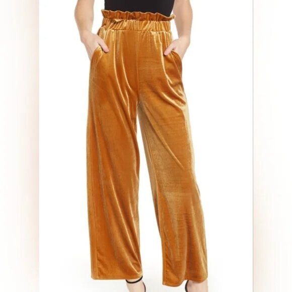 Madison & Berkeley Mustard Velvet Wide Leg Pants Small - Picture 2 of 7